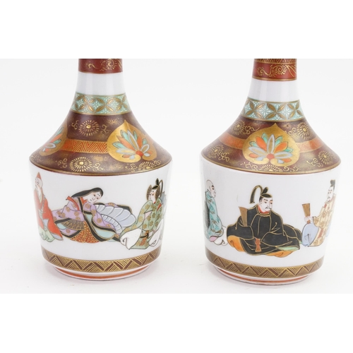 763 - A Pair of Japanese Kutani Saki Bottle decorated with Court Scenes.