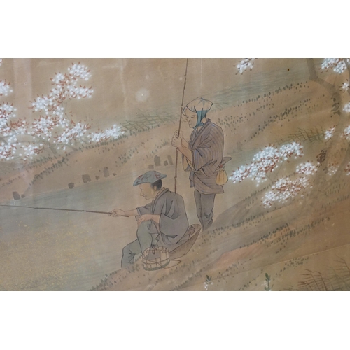 769 - Two Japanese Painted on Linen Pictures depicting Fishermen in Landscape, Framed & Glazed. Measuring:... 