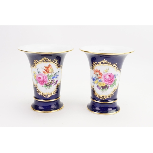 498 - A Pair of Meissen Blue Royal Floral decorated Vases.