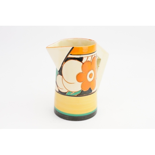 507 - An Art Deco Clarice Cliff Fantasque Geometric Handled Jug decorated with Flowers in Orange, Green & ... 