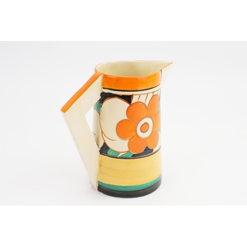 507 - An Art Deco Clarice Cliff Fantasque Geometric Handled Jug decorated with Flowers in Orange, Green & ... 