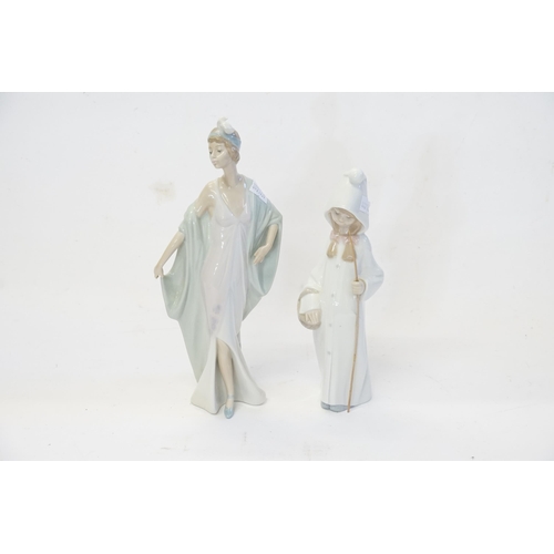 529 - A Lladro Study of 1930s Flapper Girl along with a Lladro study of a Young Girl with a hoodie & Baske... 