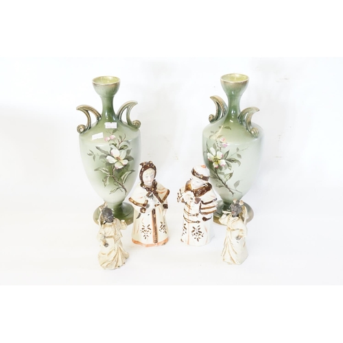 553 - A Pair of  Victorian Nodding Figures Designed as Young Girls with Cats, a Pair of Oriental Figures a... 