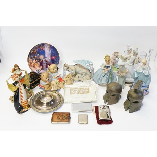 563 - A Musical Ballerina Princess, Silver Plated Ink Stand, Decorative Bisque Bears and Ornamental China.