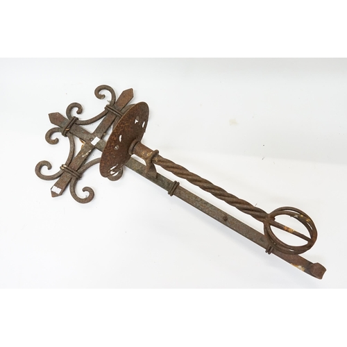 684 - A Medieval Designed Wrought Iron Candle Sconce with Turned and Ball Decoration. Measuring: 75cms Hig... 