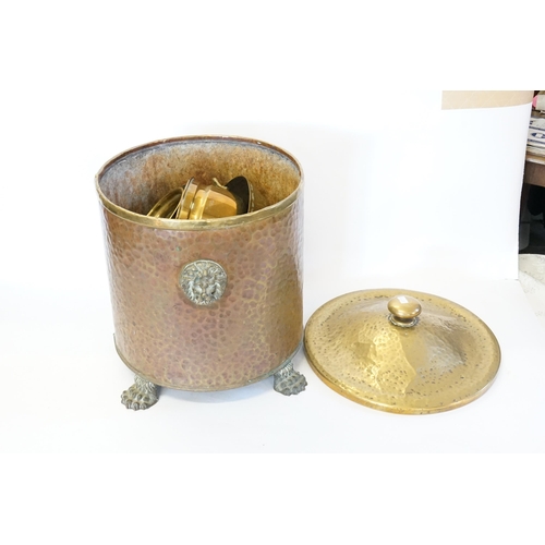 694 - A Copper Coal Bucket along with a collection of Brass Ware.