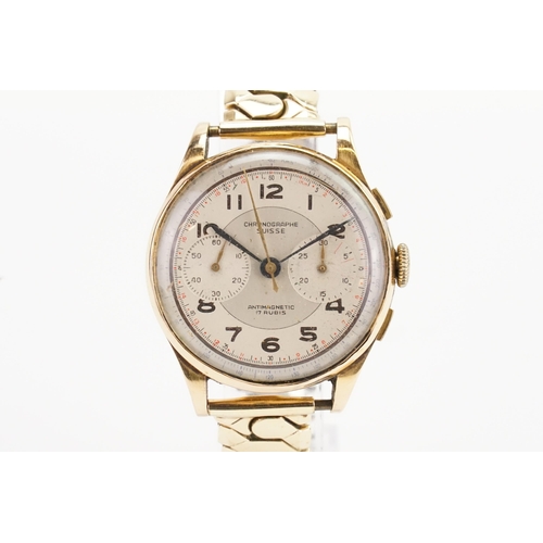 283 - A 18ct Gold cased (exterior case) Swiss chronograph watch, with flexible strap.