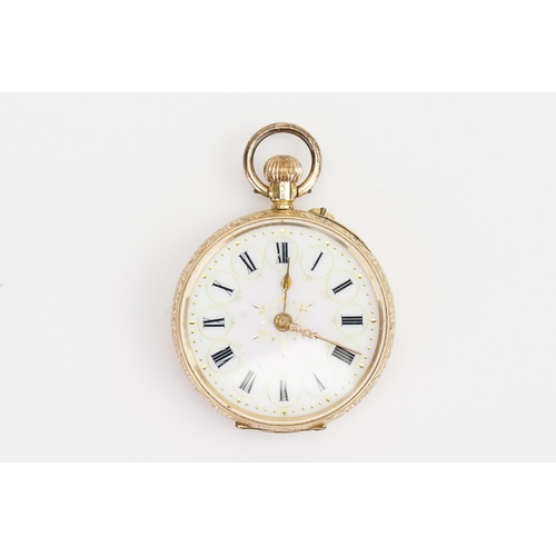 290 - A 14ct Gold cased ladies pocket watch, white roman numeral dial. Marked D.F & Co.