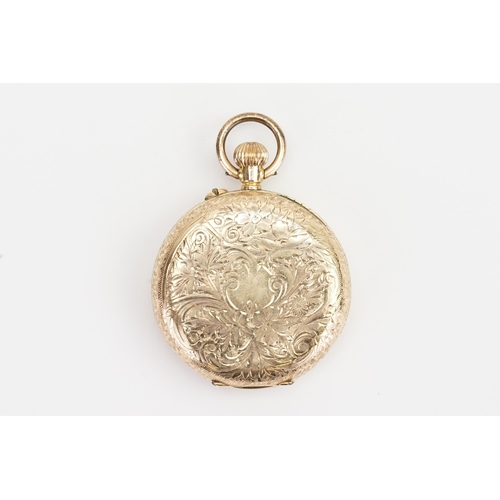 290 - A 14ct Gold cased ladies pocket watch, white roman numeral dial. Marked D.F & Co.