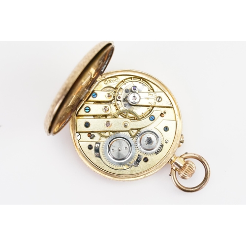 290 - A 14ct Gold cased ladies pocket watch, white roman numeral dial. Marked D.F & Co.