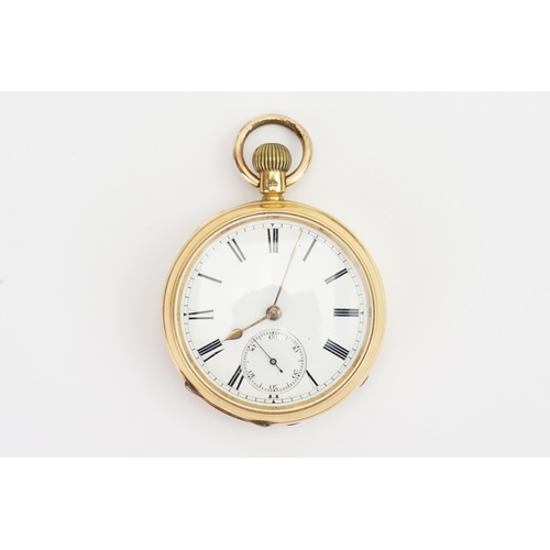 295 - A 18ct yellow Gold engraved pocket watch, with a white sub second dial. Weight 93g gross.