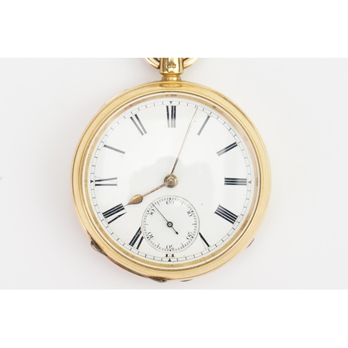 295 - A 18ct yellow Gold engraved pocket watch, with a white sub second dial. Weight 93g gross.