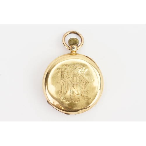 295 - A 18ct yellow Gold engraved pocket watch, with a white sub second dial. Weight 93g gross.