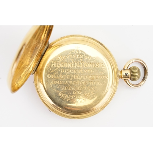 295 - A 18ct yellow Gold engraved pocket watch, with a white sub second dial. Weight 93g gross.