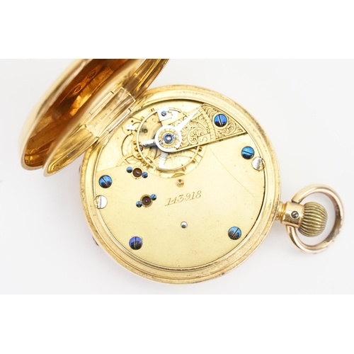 295 - A 18ct yellow Gold engraved pocket watch, with a white sub second dial. Weight 93g gross.