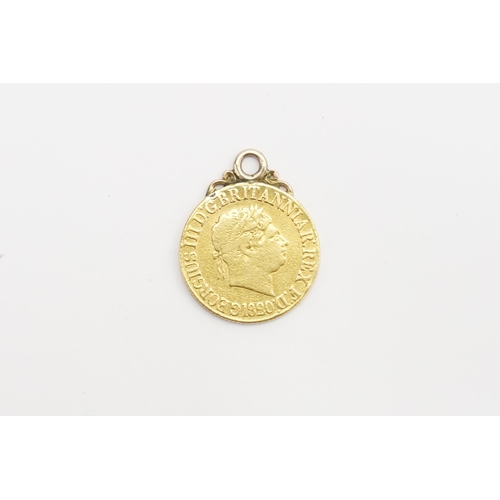 408 - An 1820 George III Gold Sovereign with St. George on reverse in Gold Mount. Total Weight: 8.1 grams.