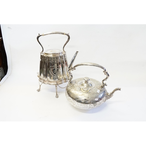 91 - A Victorian Silver Plated Kettle on Stand along with a Silver Plated Tea Kettle.