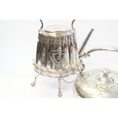 91 - A Victorian Silver Plated Kettle on Stand along with a Silver Plated Tea Kettle.