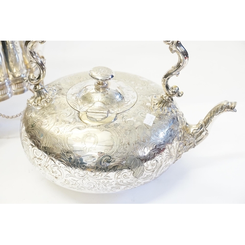 91 - A Victorian Silver Plated Kettle on Stand along with a Silver Plated Tea Kettle.