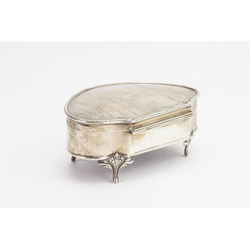 28 - A 1920s Silver engraved jewellery casket with purple velour. Birmingham. Weight 215g.