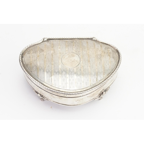 28 - A 1920s Silver engraved jewellery casket with purple velour. Birmingham. Weight 215g.