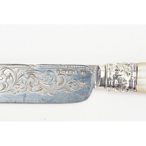 51 - A mother of pearl handled Silver fish knife and fork. Birmingham 1864. Maker James Collins.