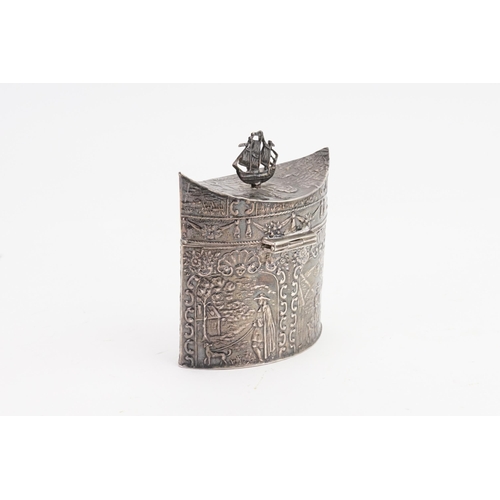 57 - An interesting Silver marked tea caddy, maker B & M date stamp X. Weight 72g. Height 8cm.