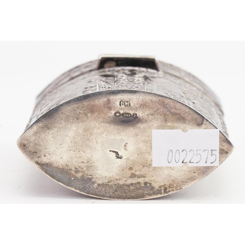 57 - An interesting Silver marked tea caddy, maker B & M date stamp X. Weight 72g. Height 8cm.