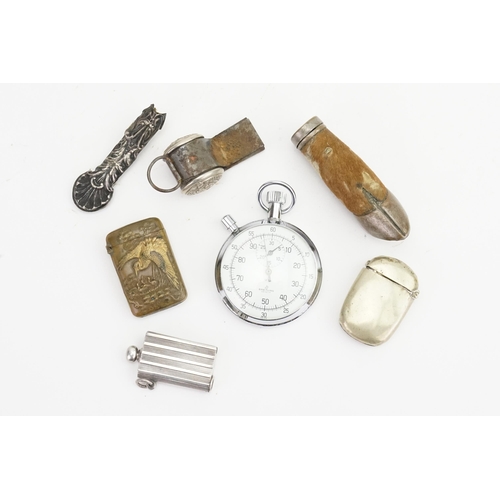 727 - A Lancashire & Yorkshire Railway Whistle, a Japanese Metal Vesta Case, a Deer's Hoof Vesta Case, a S... 