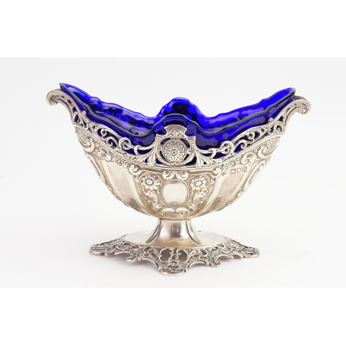 61 - A Victorian Dutch Design Silver Sugar Basin with a Blue Glass Liner with an unusual Griffin Crest by... 