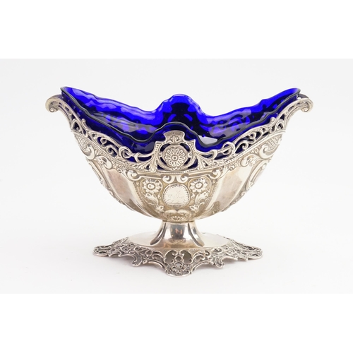 61 - A Victorian Dutch Design Silver Sugar Basin with a Blue Glass Liner with an unusual Griffin Crest by... 