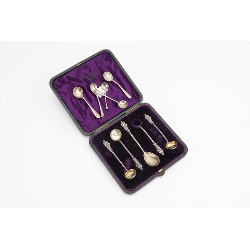 64 - A Part Cased Set of Silver Apostle Topped Salt & Mustard Spoon along with various Silver Condiment S... 