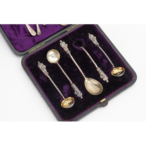 64 - A Part Cased Set of Silver Apostle Topped Salt & Mustard Spoon along with various Silver Condiment S... 