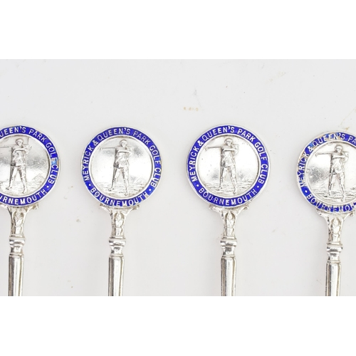 65 - A Collection of Five Silver enamelled Golf Club Spoons, marked Bournemouth, Merrick & Queens Park. W... 