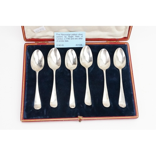 66 - A Set of Five Hanoverian Drop Bottomed Tea Spoons by 