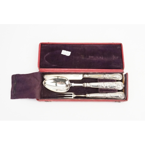 68 - A Georgian Silver Kings Pattern Christening Set in Original Case.