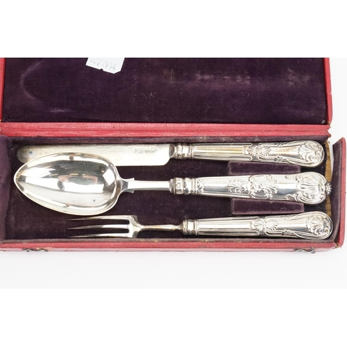 68 - A Georgian Silver Kings Pattern Christening Set in Original Case.