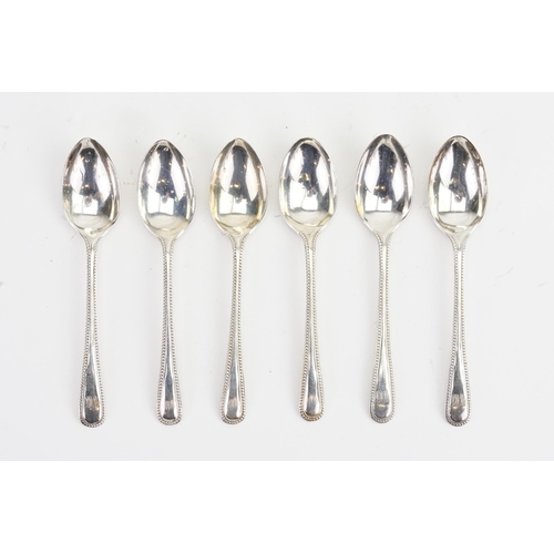 71 - Six Silver Beed Edged Tea Spoons. Weighing: 77 grams.