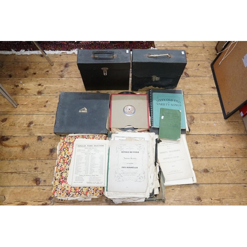 1091 - A Large Collection of 78 LP Records & Sheet Music in Original Cases.