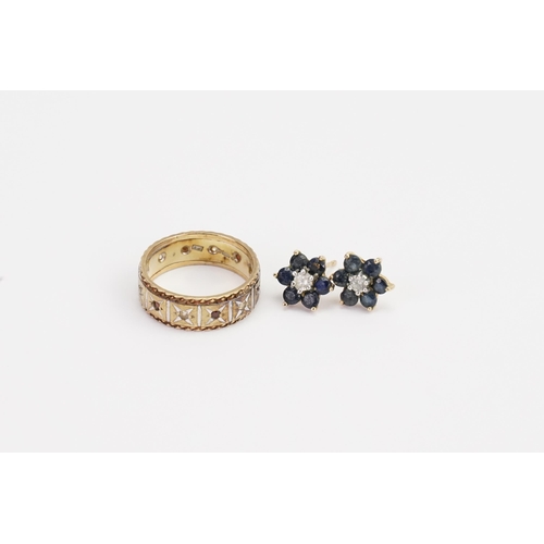 159 - A pair of 9ct Gold earrings, and a 9ct Gold ring. Weight 4.4g. Ring J.