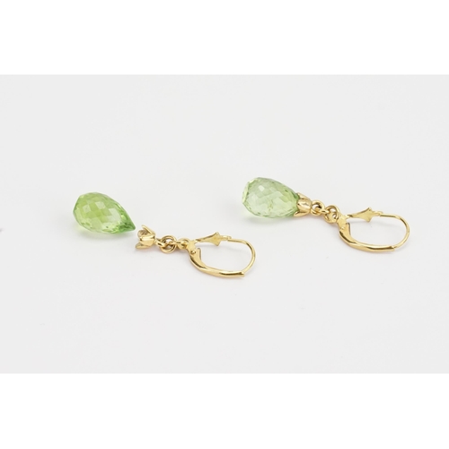 115 - A pair 18ct Gold possibly green Spinel set drop earrings AF. Weight 3.2g