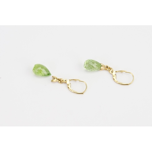 115 - A pair 18ct Gold possibly green Spinel set drop earrings AF. Weight 3.2g