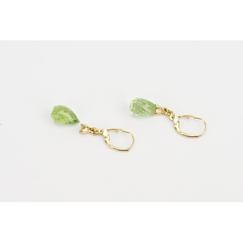 115 - A pair 18ct Gold possibly green Spinel set drop earrings AF. Weight 3.2g