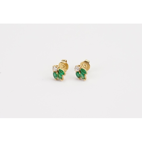 220 - A pair of yellow Gold Emerald and Diamond set earrings with screw backs. Weight: 2.3g.