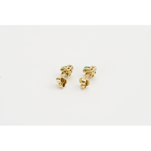 220 - A pair of yellow Gold Emerald and Diamond set earrings with screw backs. Weight: 2.3g.