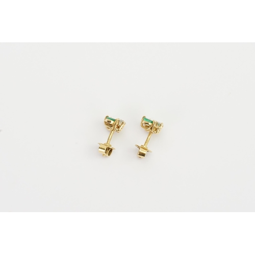 220 - A pair of yellow Gold Emerald and Diamond set earrings with screw backs. Weight: 2.3g.