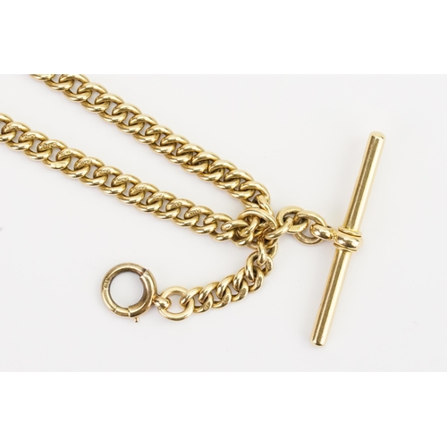 123 - An 18ct Gold Sheffield T Bar chain marked BC with a moveable T Bar. Length: 40cms. Weight: 61grams.