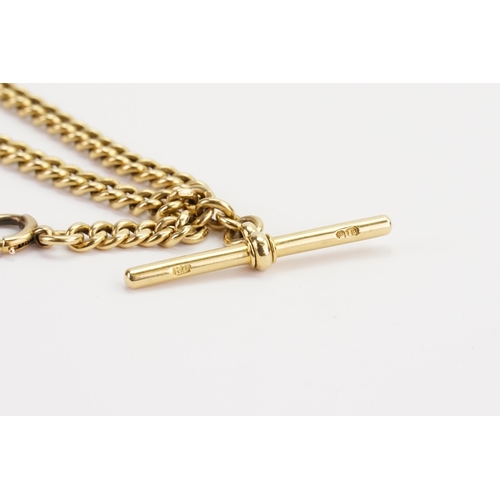 123 - An 18ct Gold Sheffield T Bar chain marked BC with a moveable T Bar. Length: 40cms. Weight: 61grams.