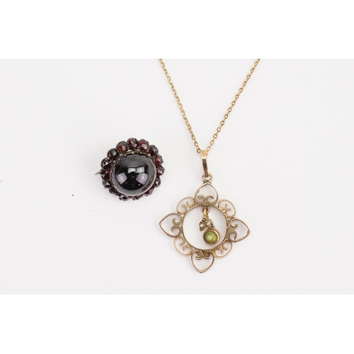 192 - A 9ct Gold Pendent along with a Garnet set Brooch.