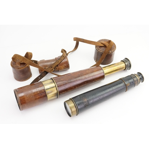 1070 - A Late 19th Century Leather Mounted Telescope of three Sections in a Leather Case along with one oth... 